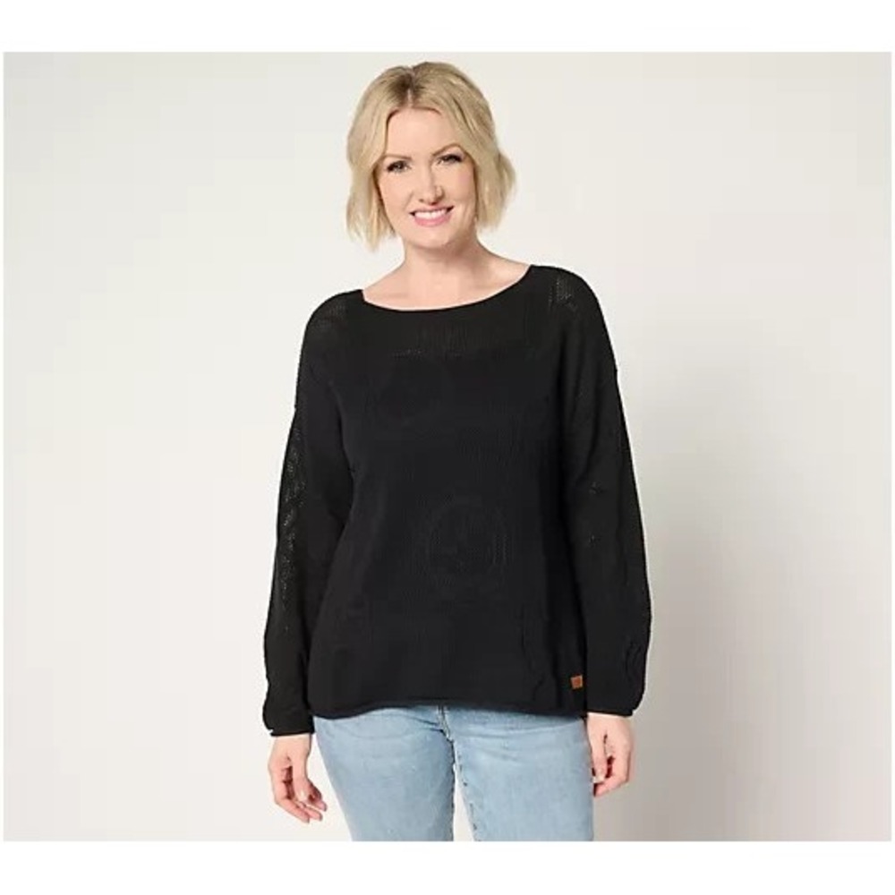 Peace Love World Boheme Mixed Motif 100% Cotton Sweater Black, Medium